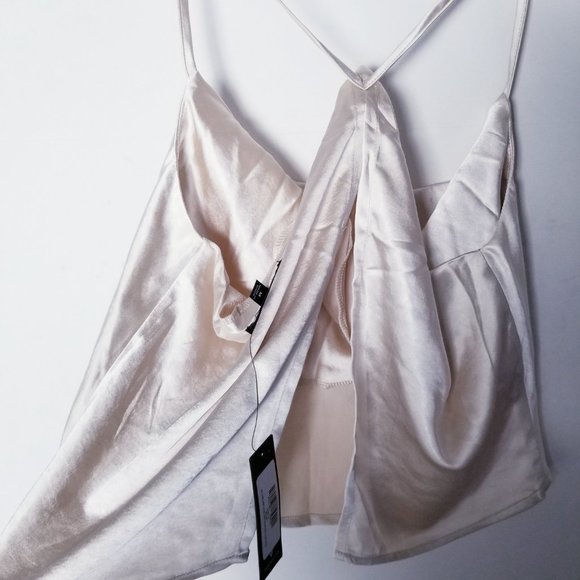 NWT Lulu's Beige Hold Onto Love Medium Satin Split Open Back Crop Cami Tank Top - Picture 4 of 12